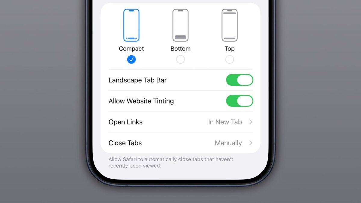 سه مدل تولبار در سافاری iOS 26