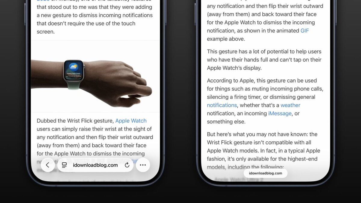 تغییر حالت نمایش تولبار سافاری در iOS 26