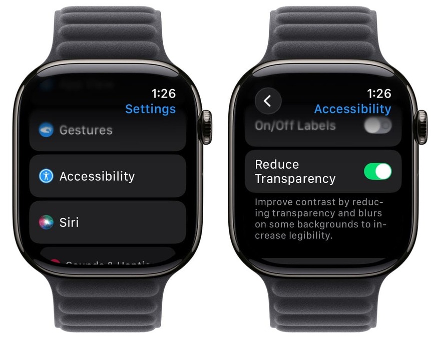 کاهش شفافیت watchOS 26 در اپل واچ