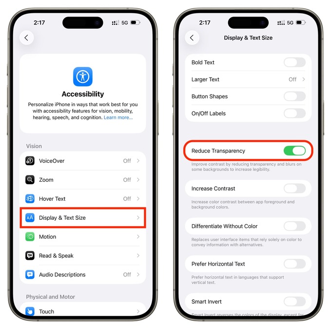 کاهش شفافیت iOS 26 در آیفون و آیپد