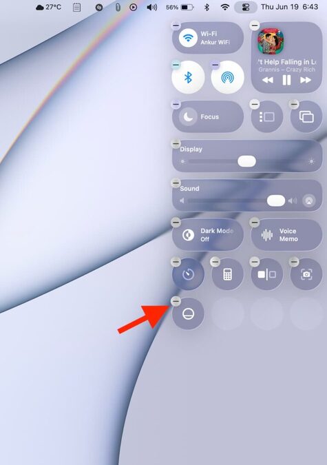حذف گزینه های اضافی در کنترل سنتر macOS Tahoe 26