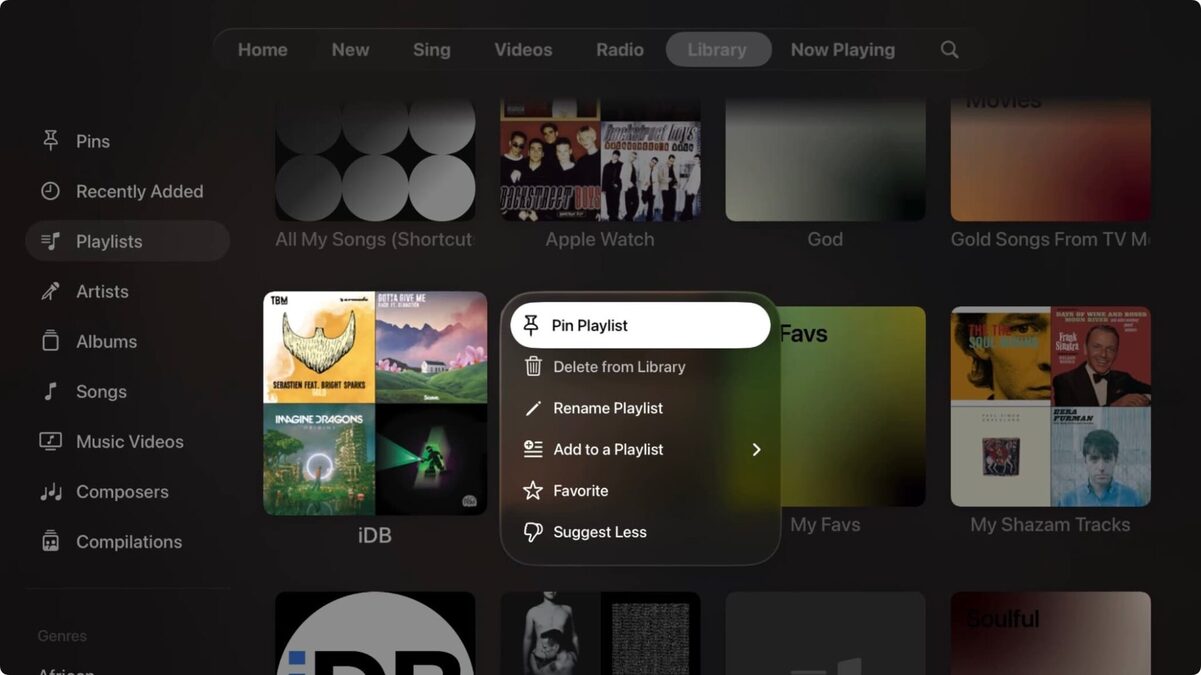 پین کردن اهنگ در اپل تی‌وی (Apple TV)