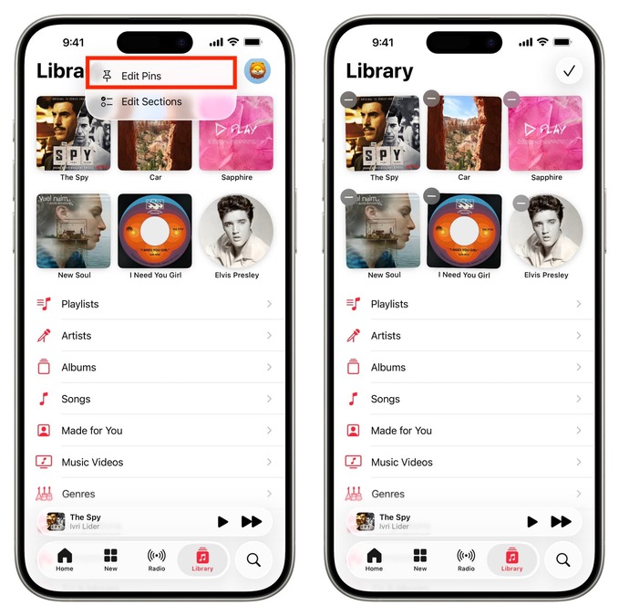 حذف آهنگ های پین شده در اپل موزیک