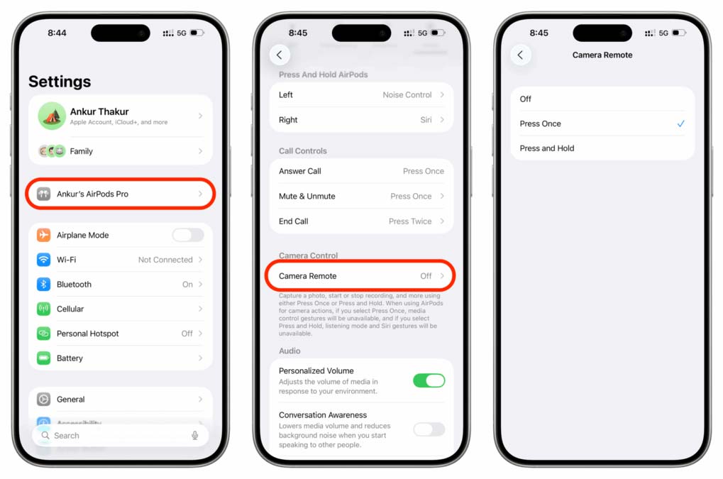 فعال‌سازی کنترل دوربین با ایرپاد در آیفون