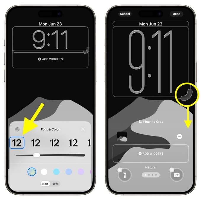 کوچک‌تر کردن ساعت صفحه قفل آیفون