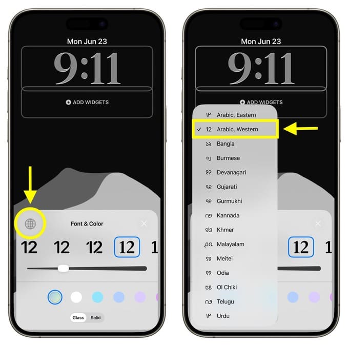 تغییر اندازه ساعت صفحه قفل آیفون