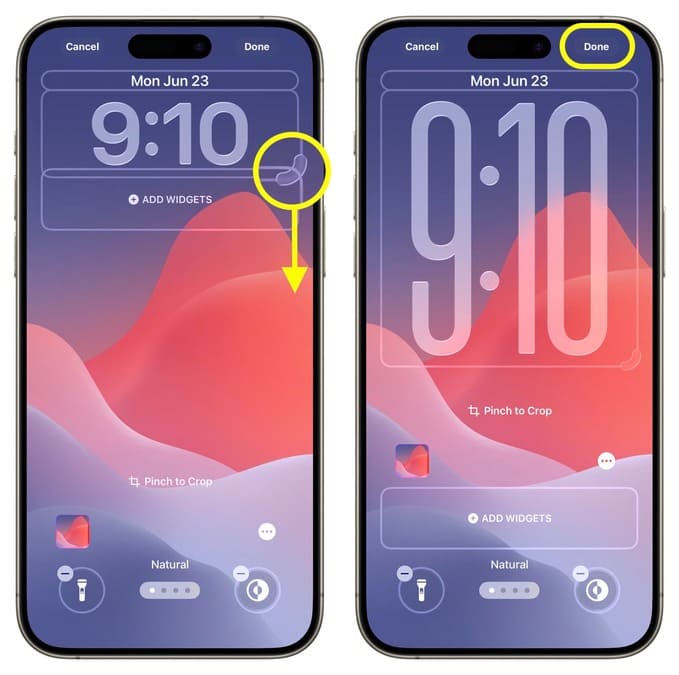 بزرگ کردن ساعت صفحه قفل آیفون