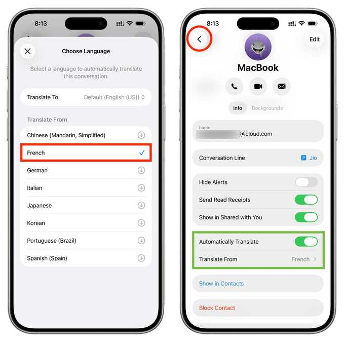 ترجمه زنده در اپلیکیشن Messages مرحله دوم