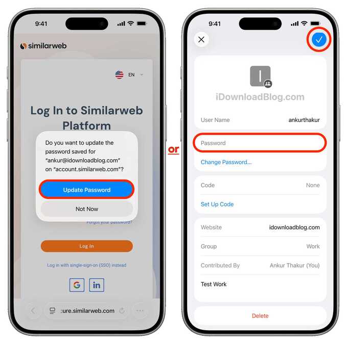 تغییر رمز عبورها در آيفون