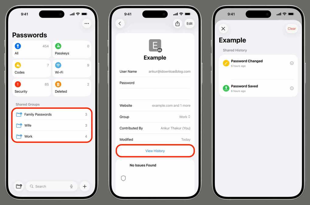 رمزهای اشتراکی و مشاهده تاریخچه توسط دیگران