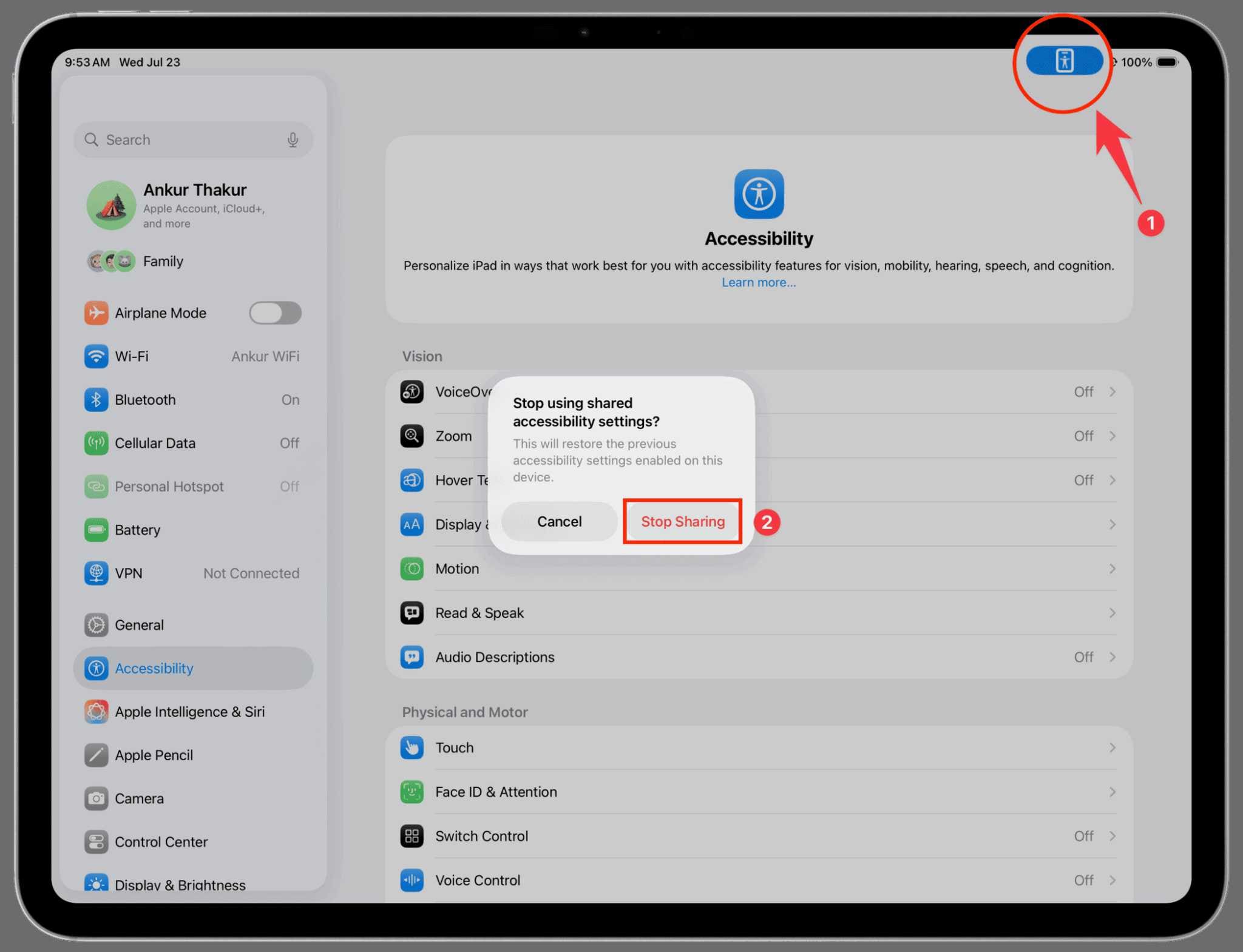 توقف اشتراک گذاری دسترسی پذیری آیفون