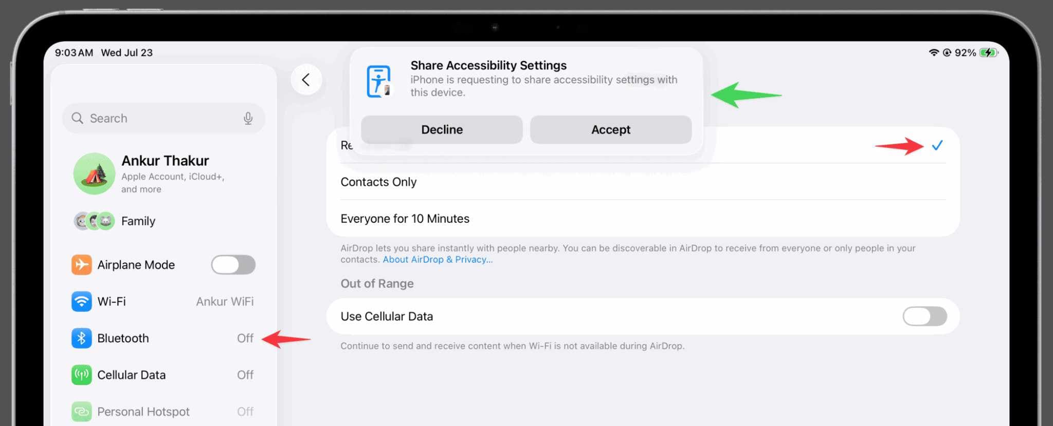 تنظیم اشتراک گذاری دسترسی پذیری آیفون مرحله سه