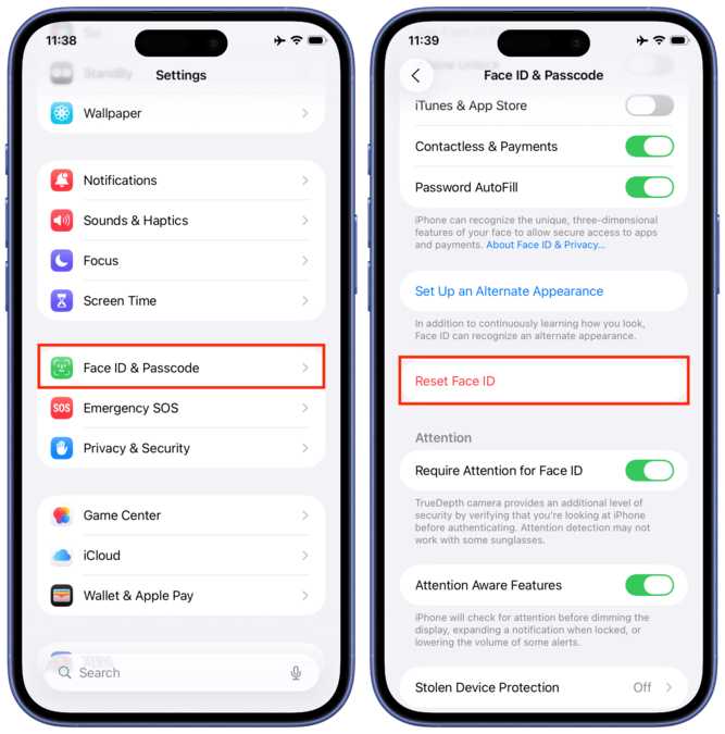 حذف کامل اطلاعات چهره از Face ID آیفون