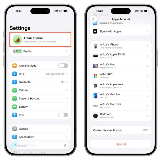 بررسی دستگاه‌های متصل به اپل آیدی