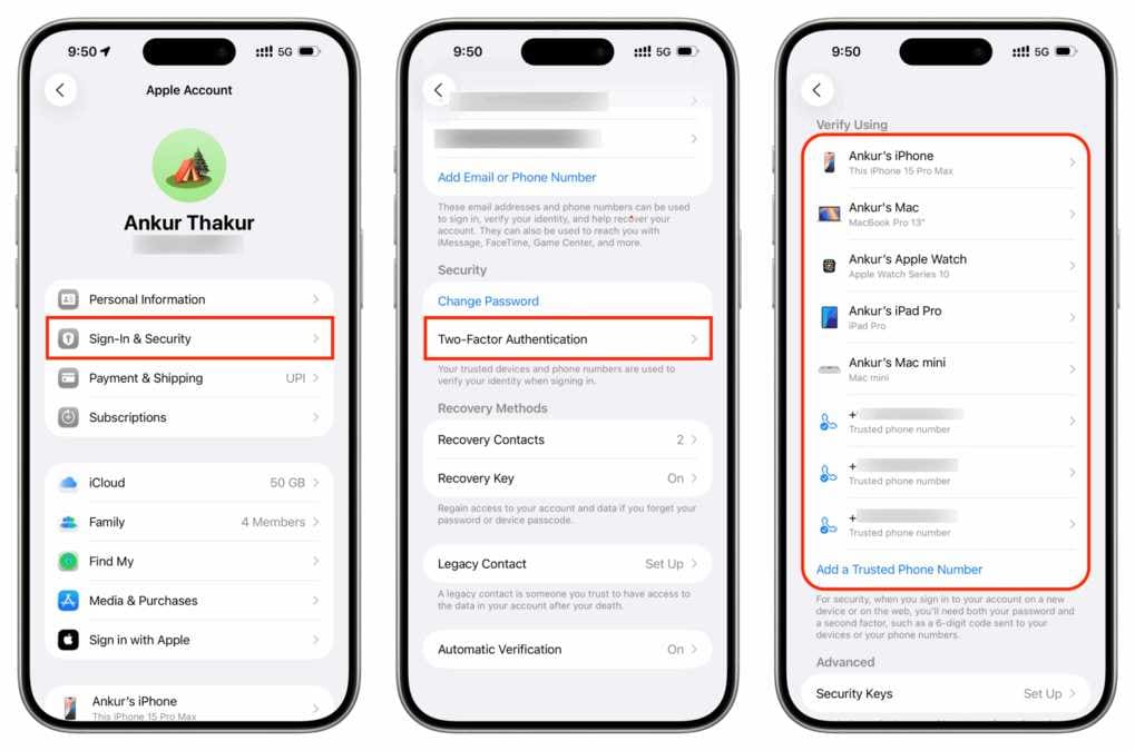 حذف دستگاه های غیر قابل اعتماد در تنظیمات حساب اپل آیدی