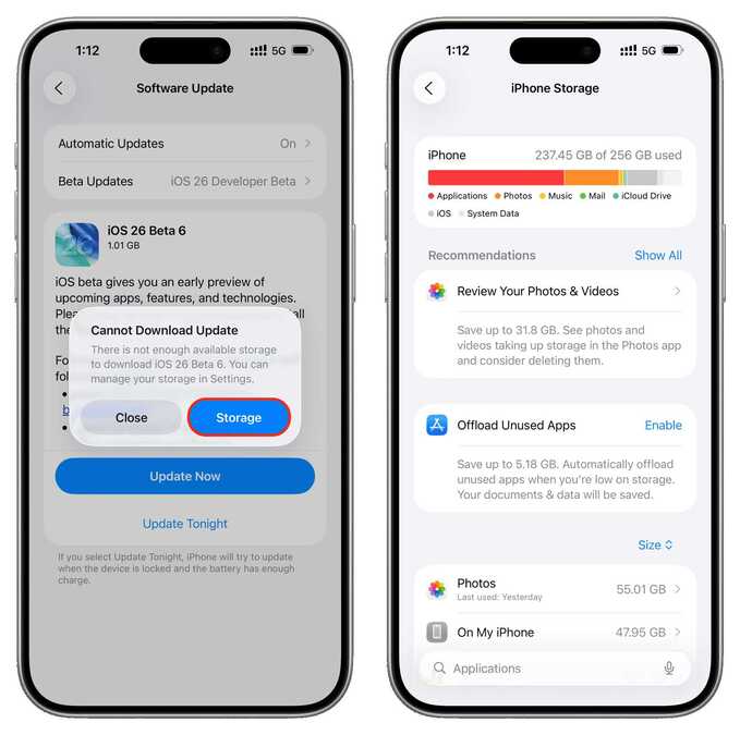 آزاد کردن فضا برای نصب آپدیت آیفون