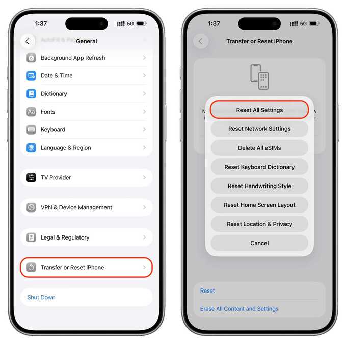 ریست تنظیمات آیفون برای نصب آپدیت