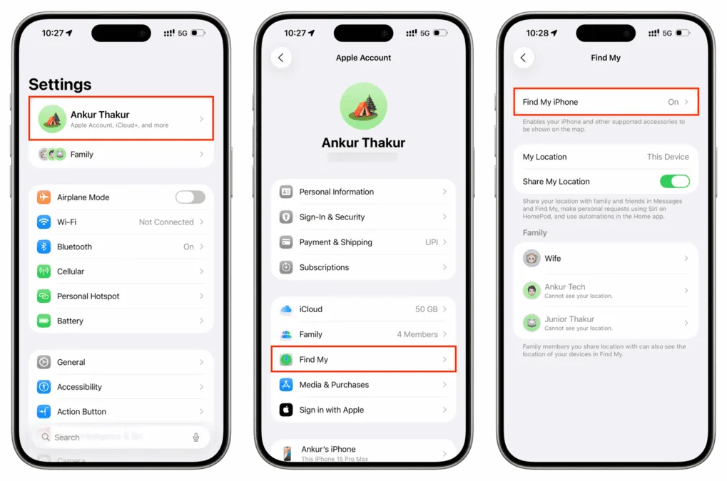 فعال‌سازی Find My روی آیفون