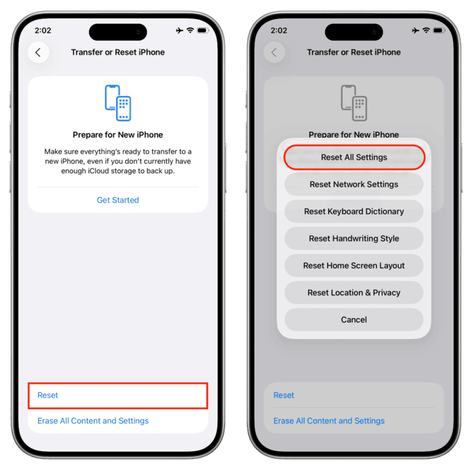 ریست کامل تنظیمات آیفون