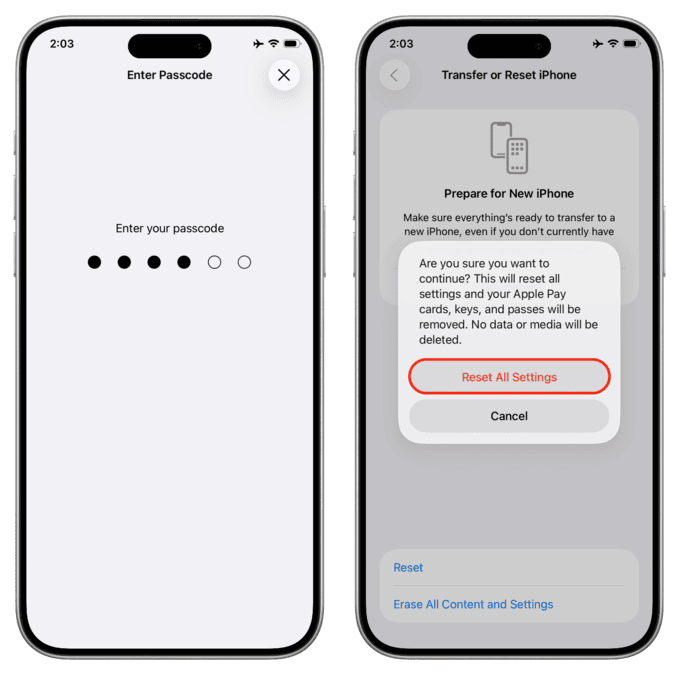 ریست تنظیمات آیفون