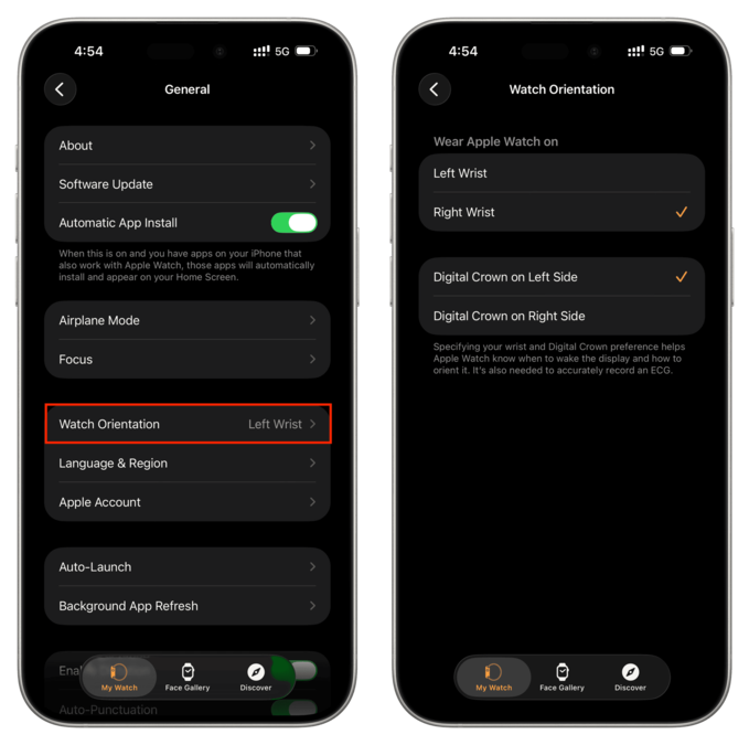 ۲. تنظیم درست موقعیت ساعت اپل واچ