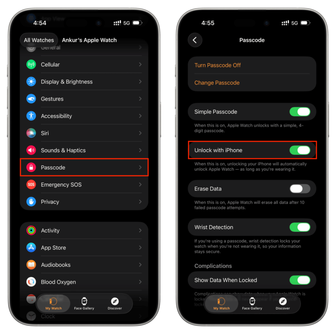 بررسی تنظیمات Unlock with iPhone
