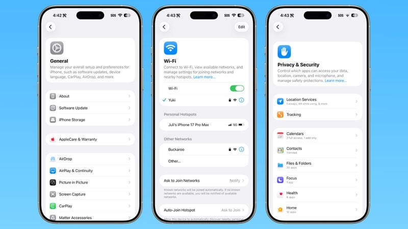 تغییرات در تنظیمات iOS 26.1