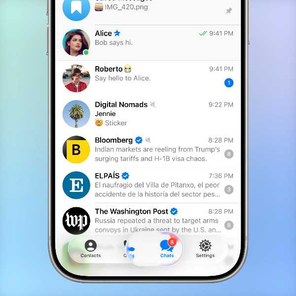 طراحی Liquid Glass تلگرام برای iOS 26