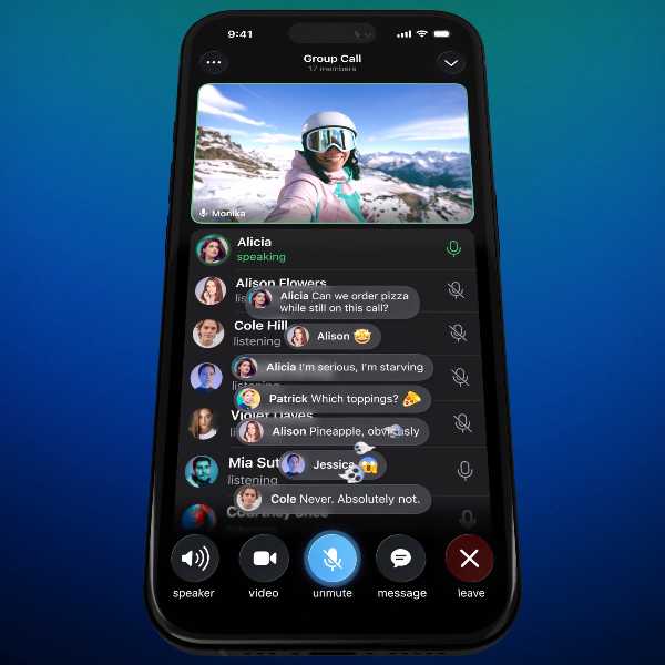 نظرات و واکنش‌های زنده در تماس‌های گروهی تلگرام