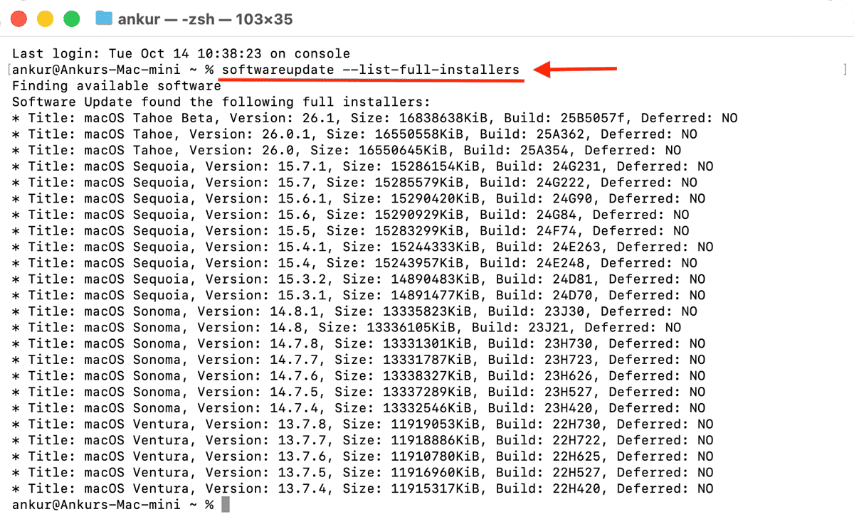 دستور ترمینال برای نصب macos