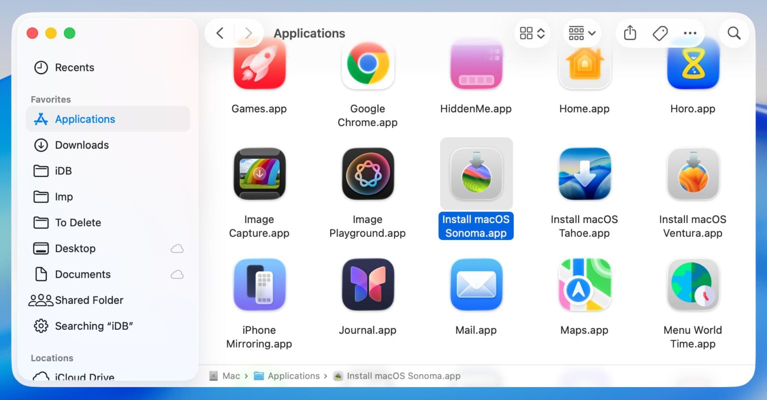 نصب macos در پوشه اپلکیشن مک