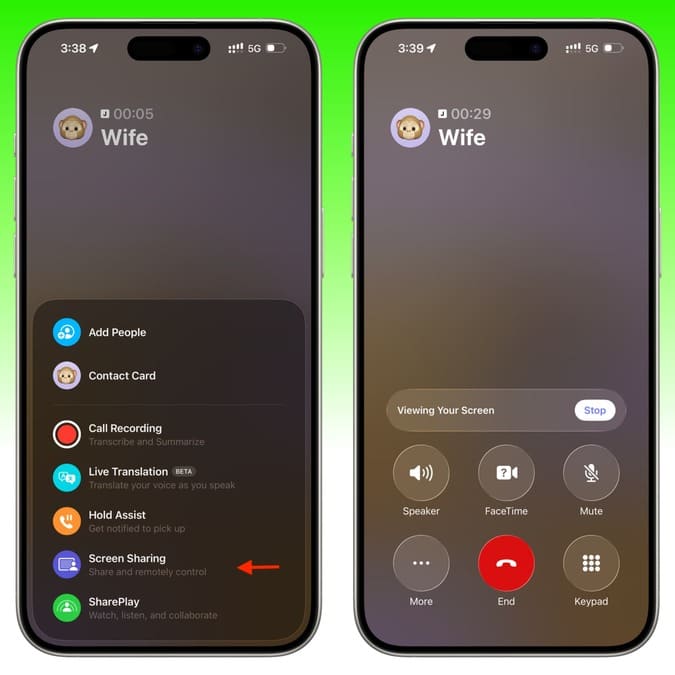 اشتراک‌گذاری صفحه در تماس تلفنی آیفون