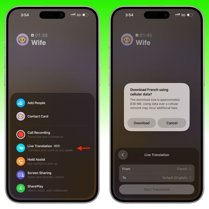 ترجمه زنده مکالمات تماس ها در ios 26