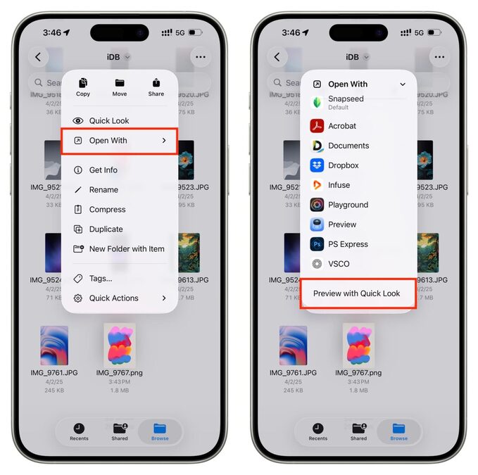 مدیریت باز کردن فایل های در آیفون