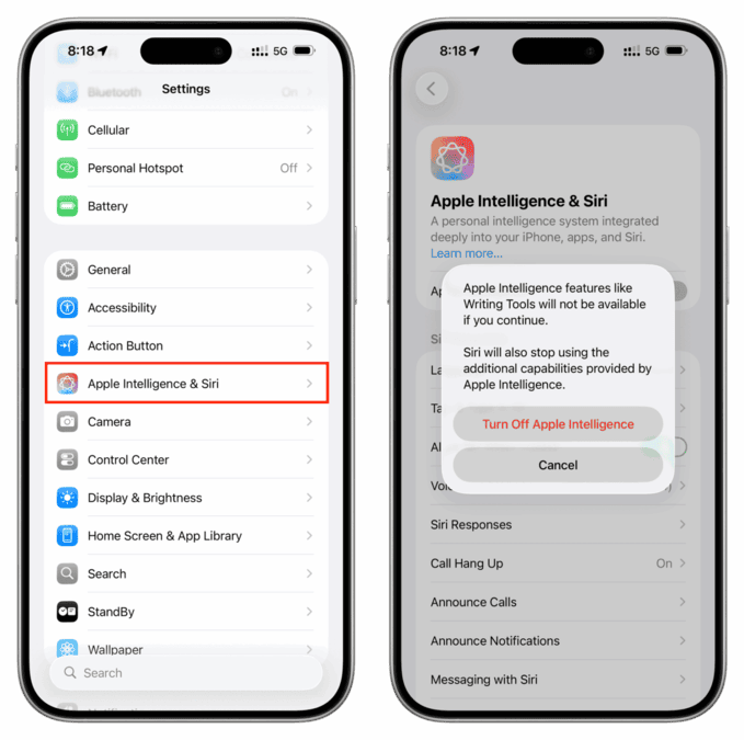 غیر فعال کردن هوش مصنوعی اپل Apple Intelligence