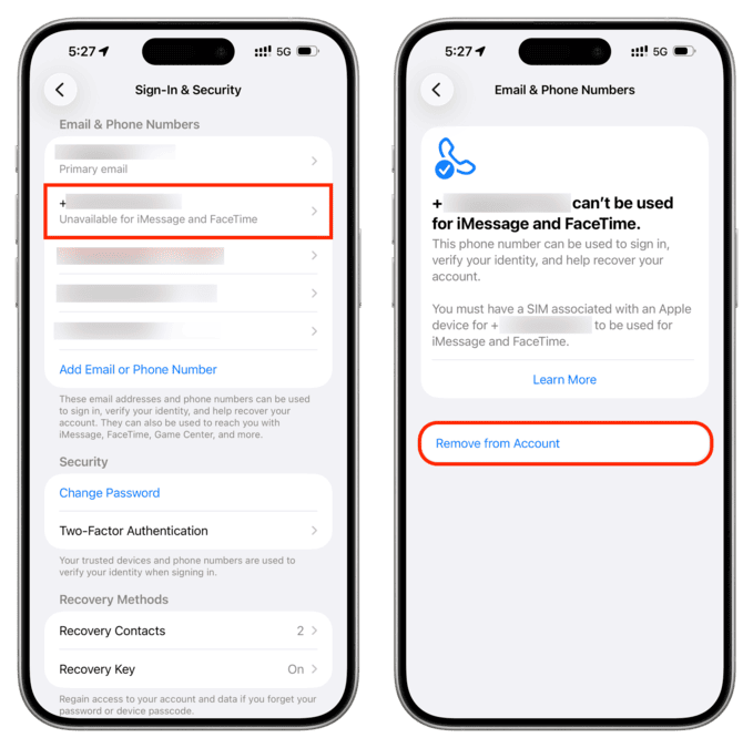 حذف شماره از تنظیمات اپل آیدی