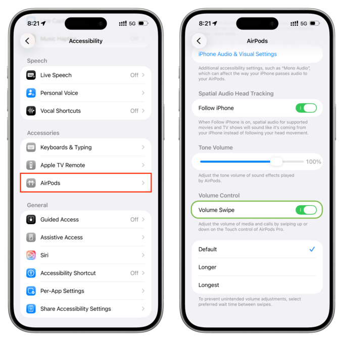 فعال کردن تنظیم صدای ایرپاد