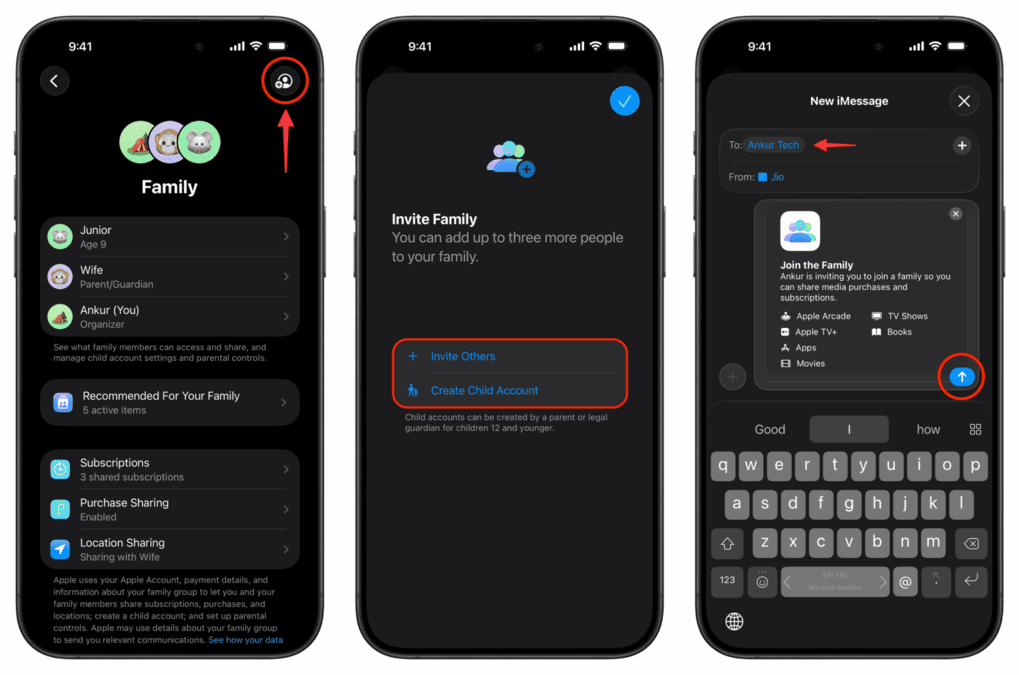 اضافه کردن اعضای خانواده به Family Sharing