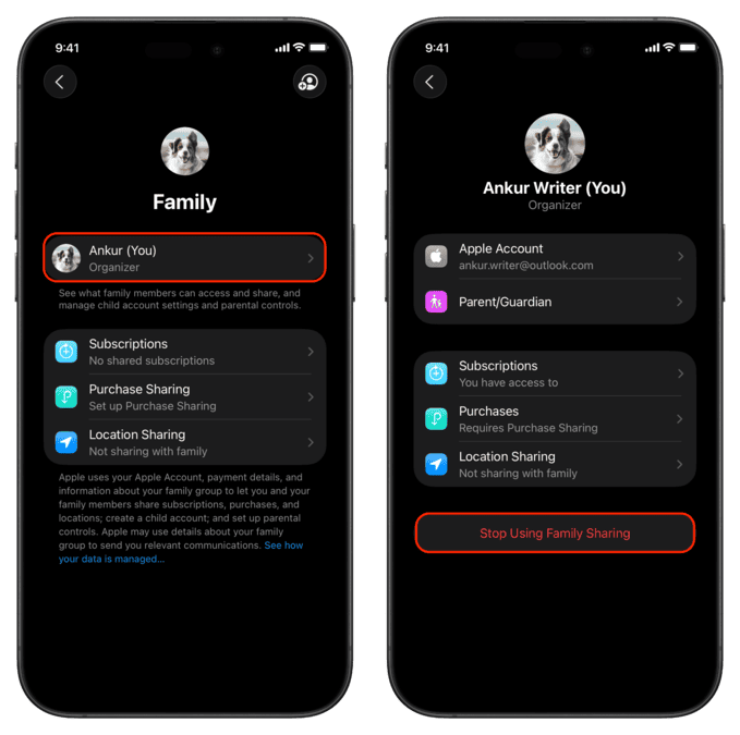 حذف کامل گروه Family Sharing