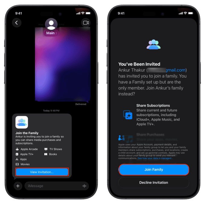 پذیرفتن دعوت Family Sharing در آیفون